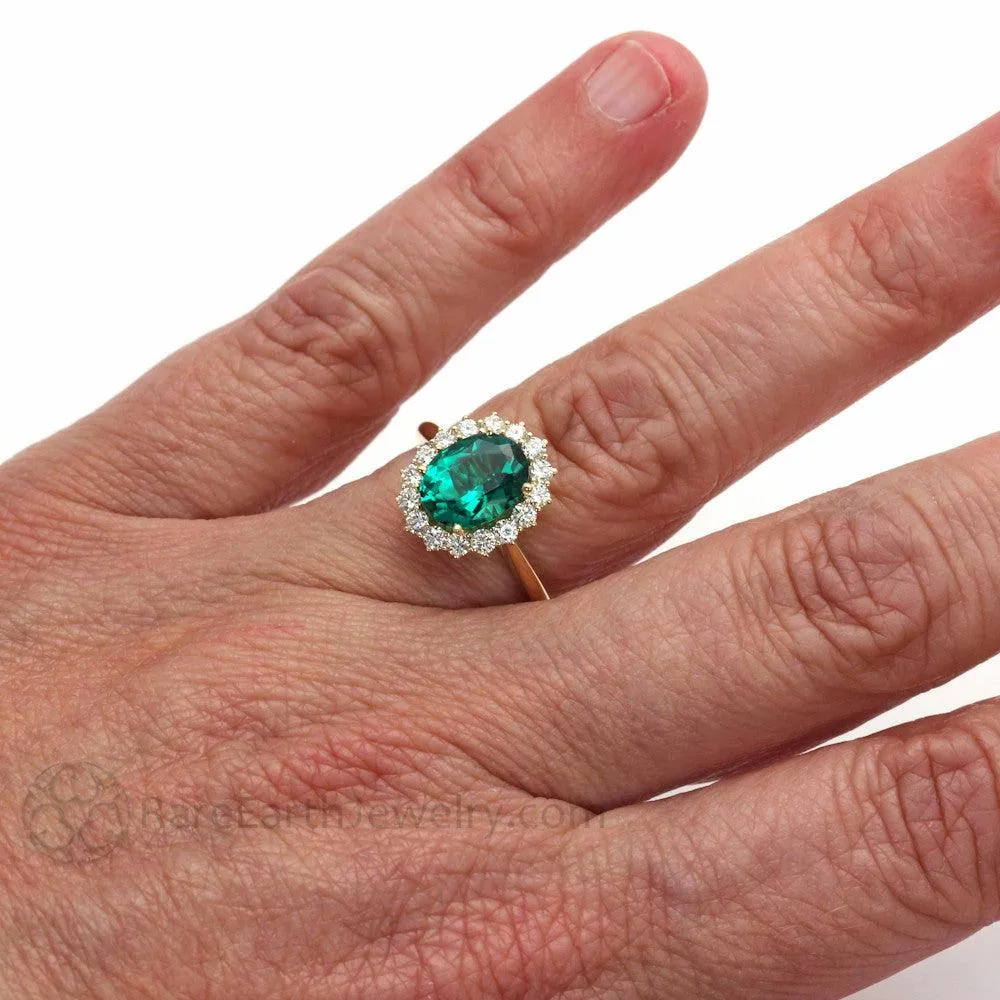 Vintage Emerald Engagement Ring Oval Cluster with Diamonds