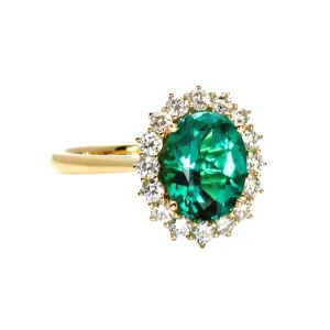 Vintage Emerald Engagement Ring Oval Cluster with Diamonds