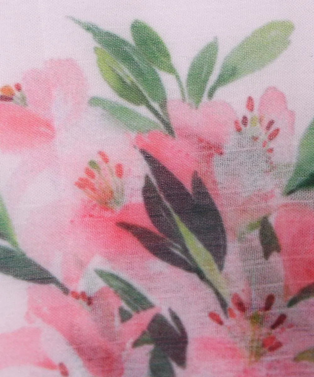 White Color Floral Print Chiffon Fabric