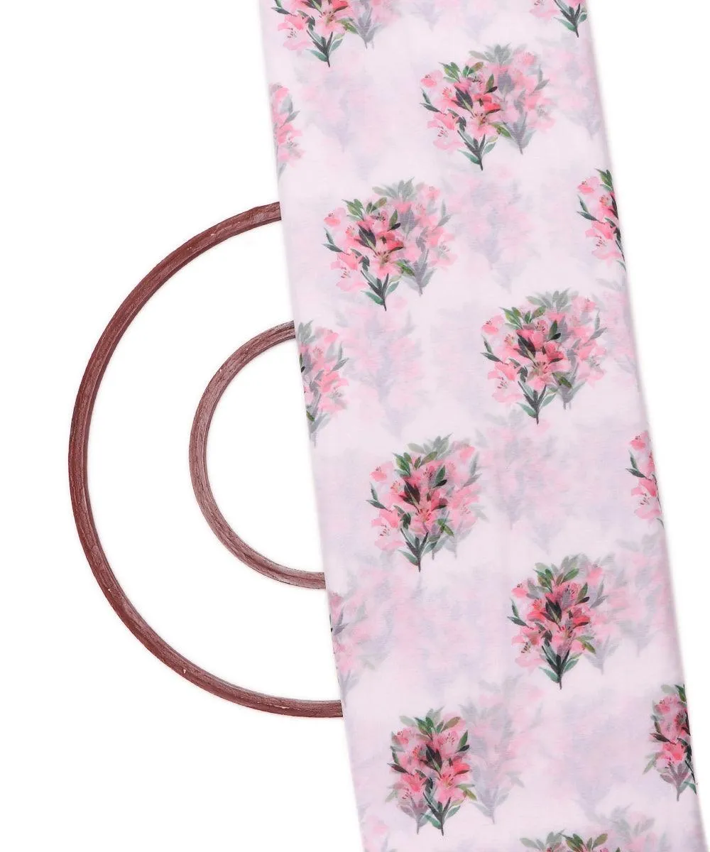 White Color Floral Print Chiffon Fabric