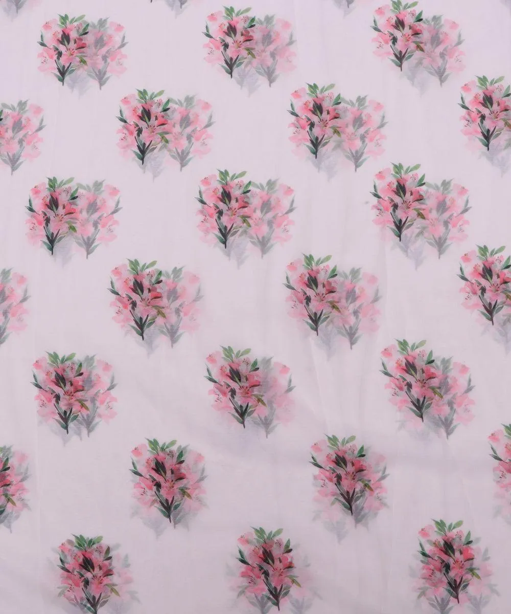 White Color Floral Print Chiffon Fabric